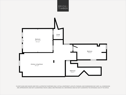 Floor plan for 1 bed, 1 bath, 503 sqft